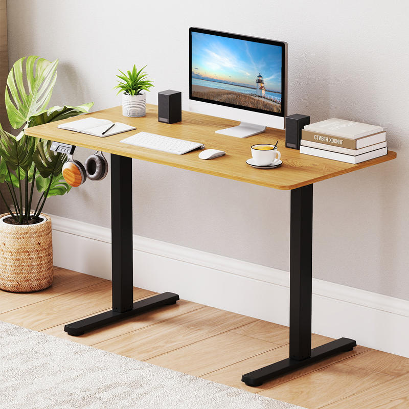 Desk Setup Black And Wood - Telaio per scrivania elettrica regolabile in