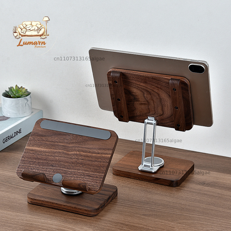 Desk Setup Black And Wood - Supporto per iPad in noce nero