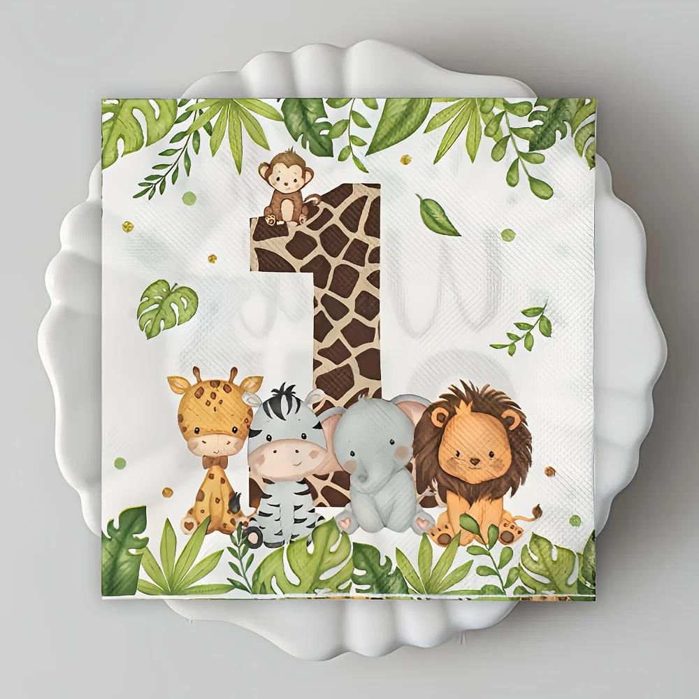 Desk Setup Kids - 20 Pezzi/Confezione Tovaglioli con Lettere 'Wild