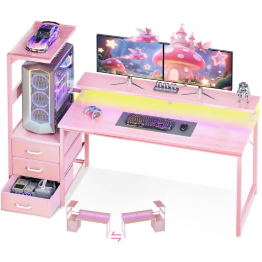 Desk Setup Black And Wood - Scrivania da Gaming con Supporto per