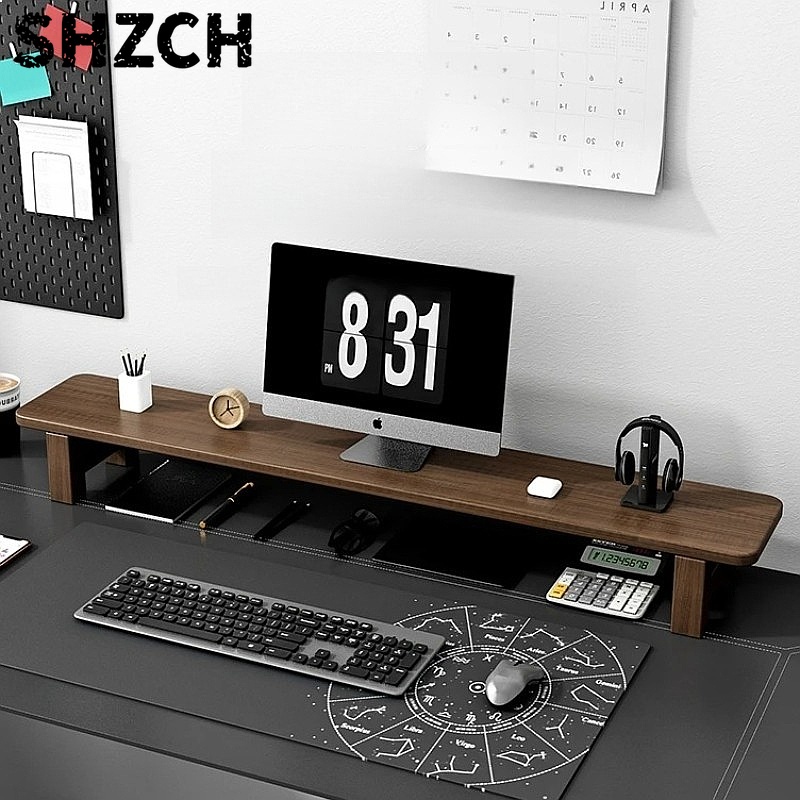 Monitor Riser Wood - Supporto per Monitor in Noce, Regolabile,
