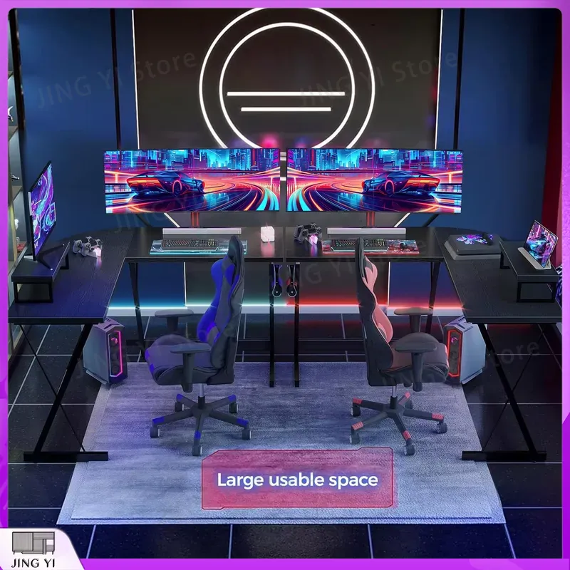 Scrivania da Gaming a L con Su - Desk Setup Black And Wood recensione e prezzo
